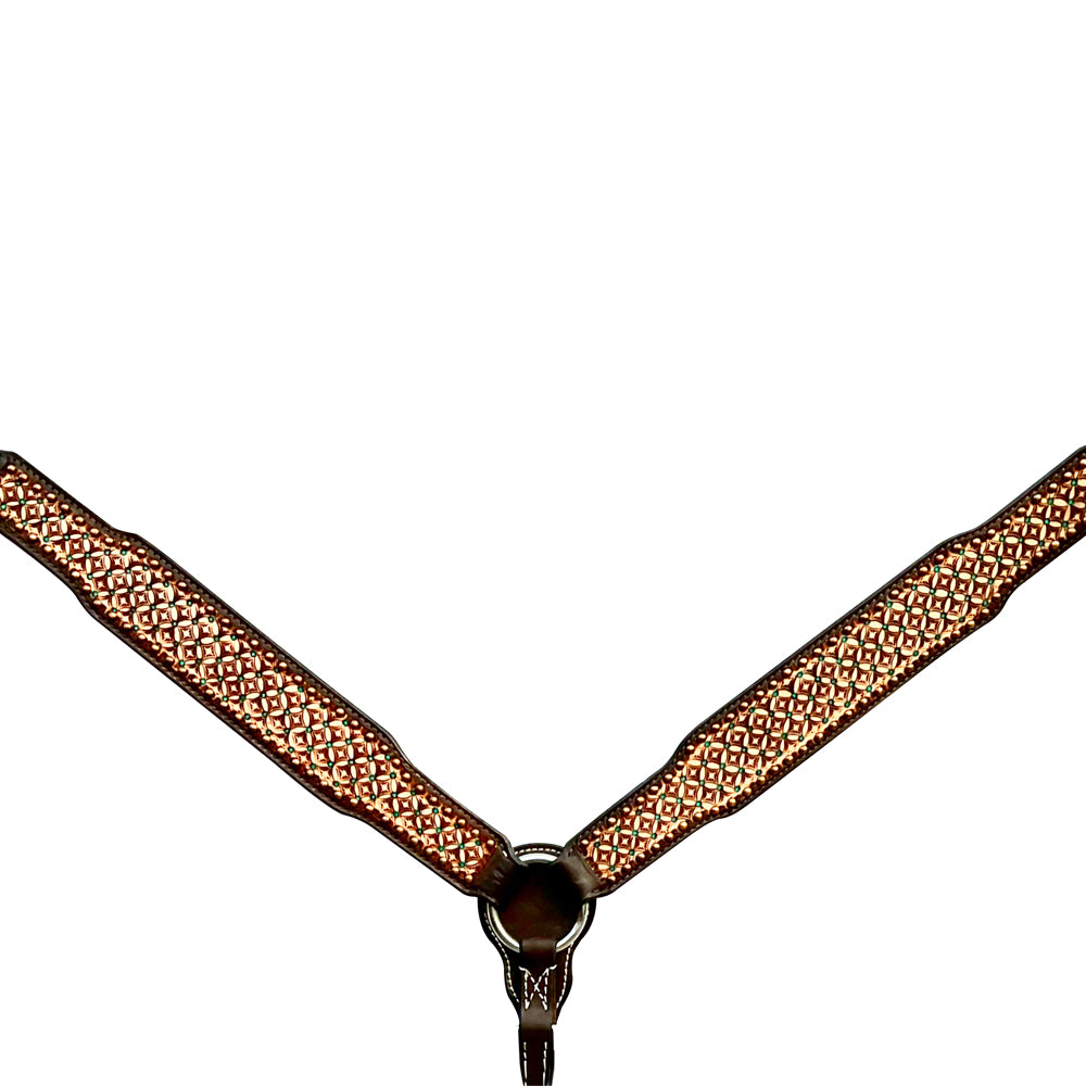 Bar H Equine Horse Genuine Leather Hand Tooled Breast Collar ,Headstall Brown