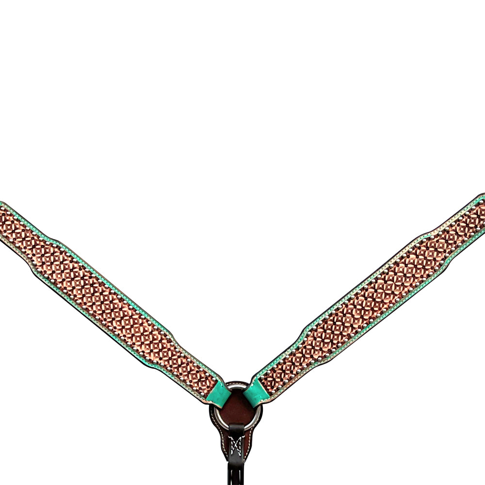 Bar H Equine Horse Genuine Leather Hand Tooled Breast Collar ,Headstall Brown