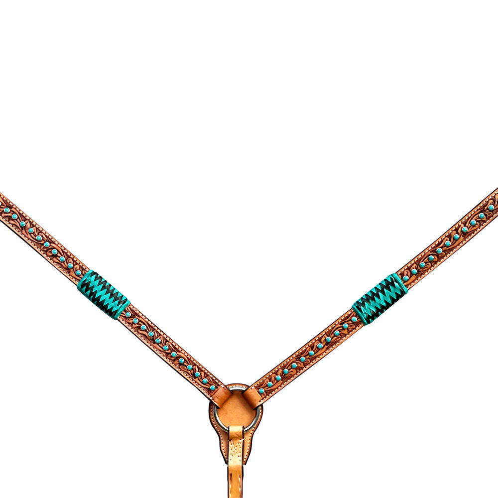 Bar H Equine Horse Genuine Leather Rawhide Stud Breast Collar ,Headstall Brown