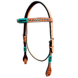 Bar H Equine Horse Genuine Leather Rawhide Stud Breast Collar ,Headstall Brown