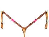 Bar H Equine Horse Genuine Leather Rawhide Stud Breast Collar ,Headstall Tan