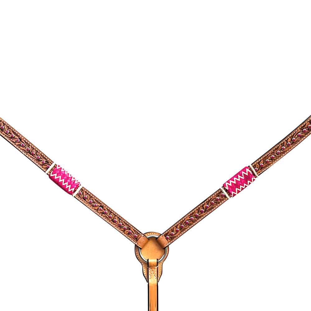 Bar H Equine Horse Genuine Leather Rawhide Stud Breast Collar ,Headstall Tan