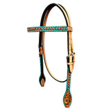 Bar H Equine Horse Genuine Leather Stud Breast Collar ,Headstall Tan