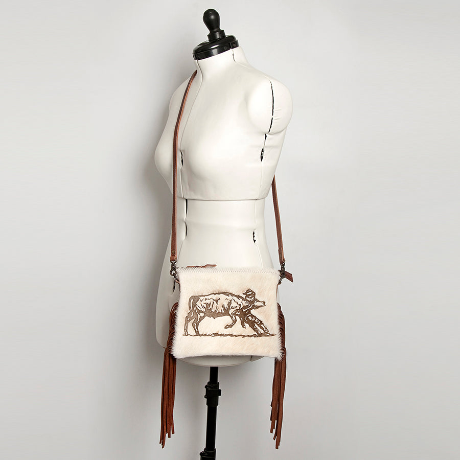 American Darling Western Small Crossbody Bag – Genuine Hair-On Cowhide Leather with Fringes, Adjustable Strap, Handcrafted in Texas