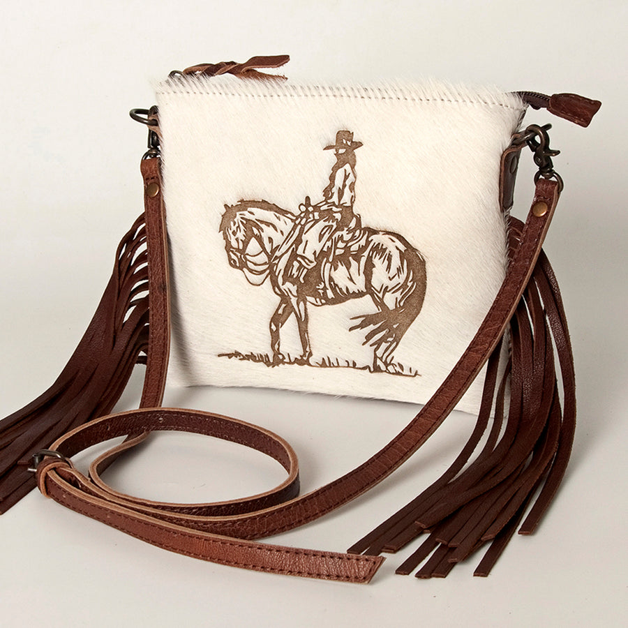 American Darling Western Leather Crossbody Bag Hair-On Cowhide and Fringe - Uhorse