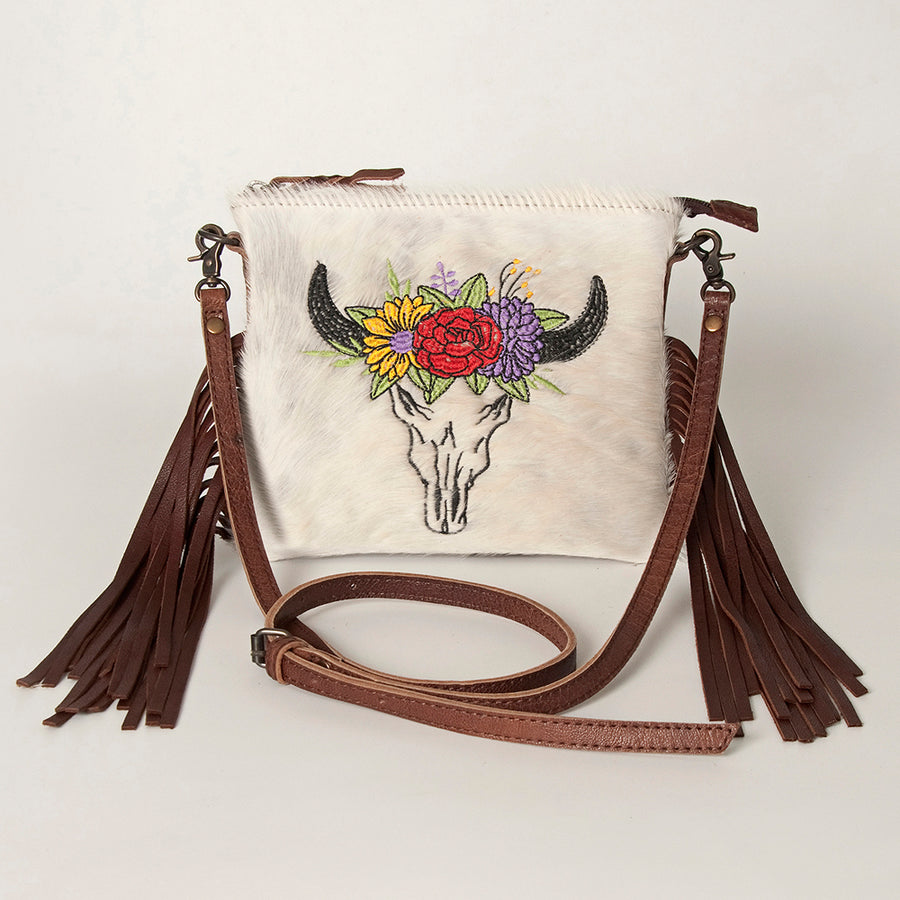 American Darling Western Small Crossbody Bag – Genuine Hair-On Cowhide Leather with Fringes, Adjustable Strap, Handcrafted in Texas