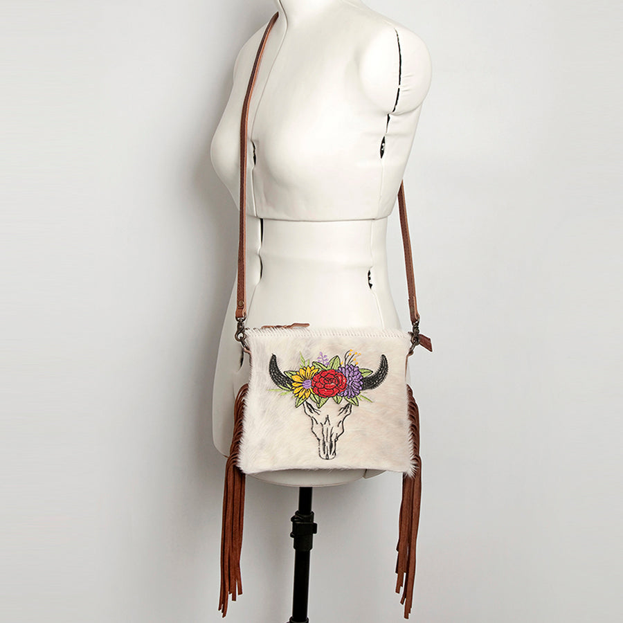 American Darling Western Small Crossbody Bag – Genuine Hair-On Cowhide Leather with Fringes, Adjustable Strap, Handcrafted in Texas