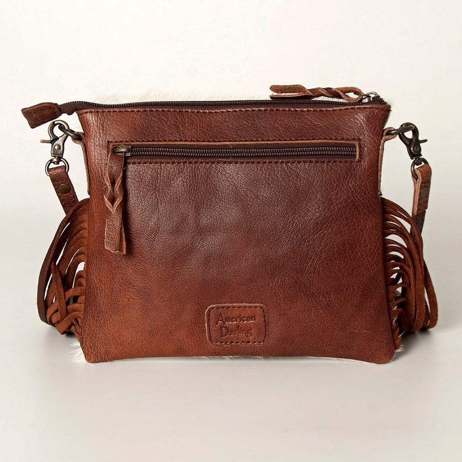 American Darling Western Small Crossbody Bag – Genuine Hair-On Cowhide Leather with Fringes, Adjustable Strap, Handcrafted in Texas