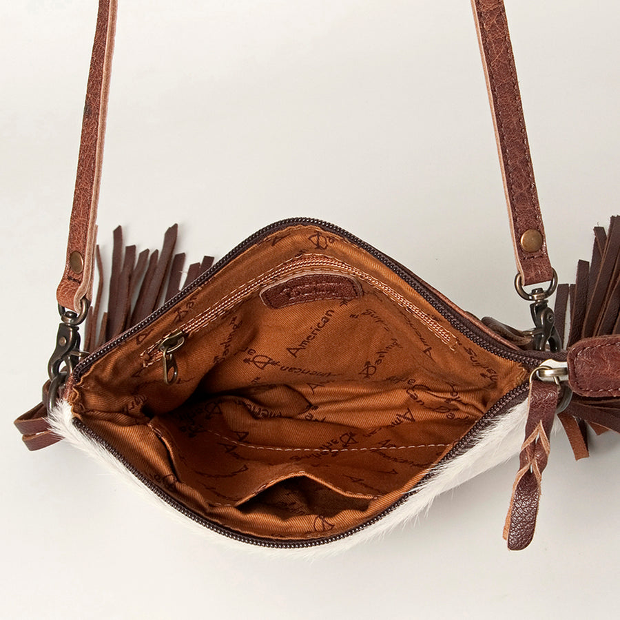 American Darling Western Small Crossbody Bag – Genuine Hair-On Cowhide Leather with Fringes, Adjustable Strap, Handcrafted in Texas