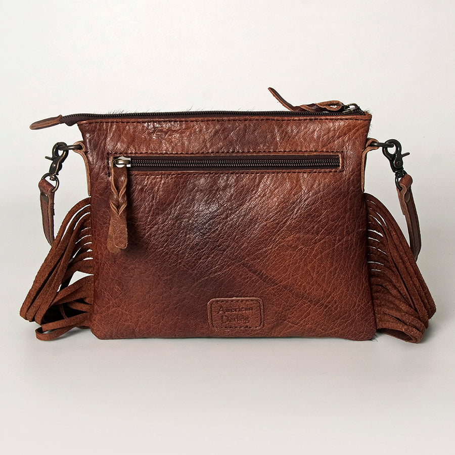 American Darling Western Small Crossbody Bag – Genuine Hair-On Cowhide Leather with Fringes, Adjustable Strap, Handcrafted in Texas