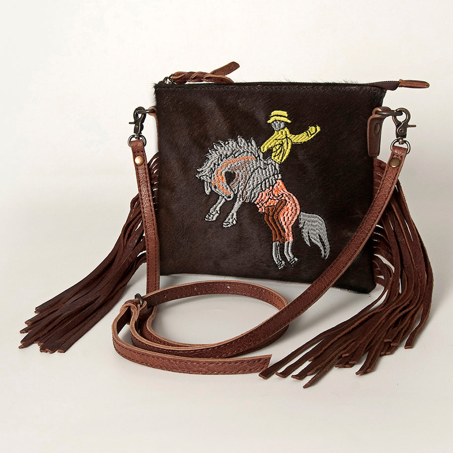 American Darling Western Small Crossbody Bag – Genuine Hair-On Cowhide Leather with Fringes, Adjustable Strap, Handcrafted in Texas