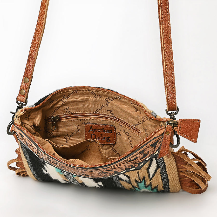 American Darling CrossBody Bag Saddle Blanket Fabric Genuine Leather Western Women Handbag Purse | for Cute Travel