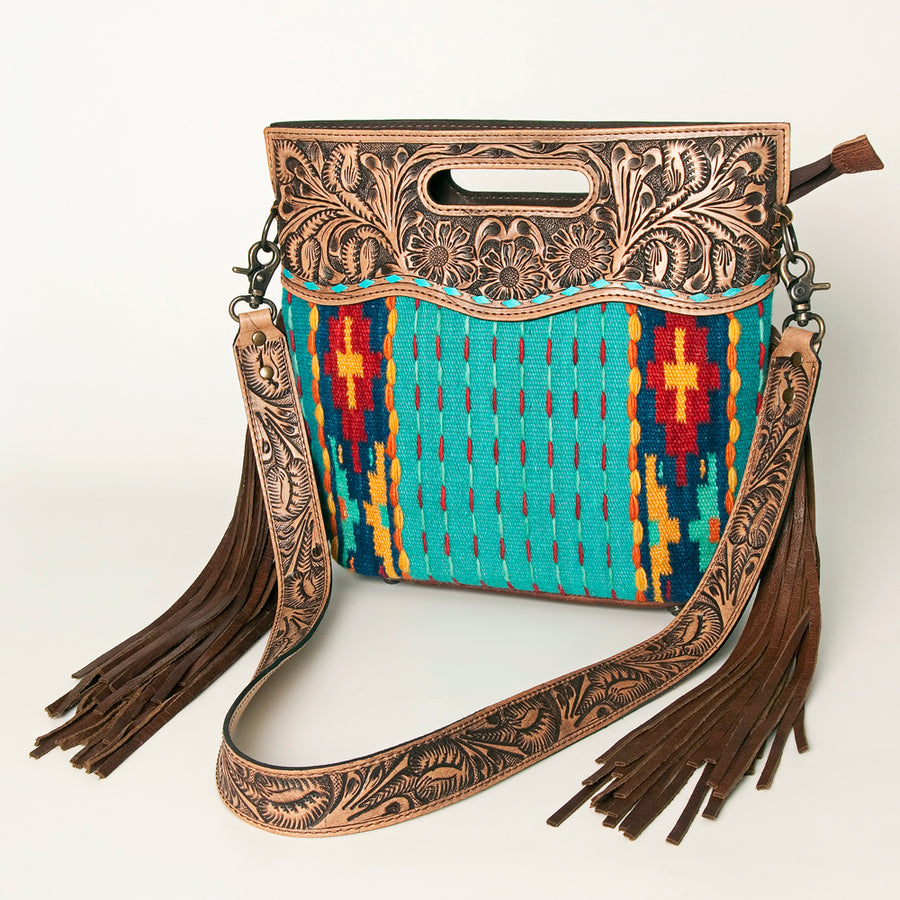 American Darling Clutch Hand Tooled Saddle Blanket Fabric Genuine Leather Western Women Bag Handbag Purse | Purses - Uhorse
