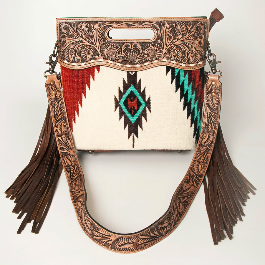 American Darling Clutch Hand Tooled Saddle Blanket Fabric Genuine Leather Western Women Bag Handbag Purse | Purses for Cute