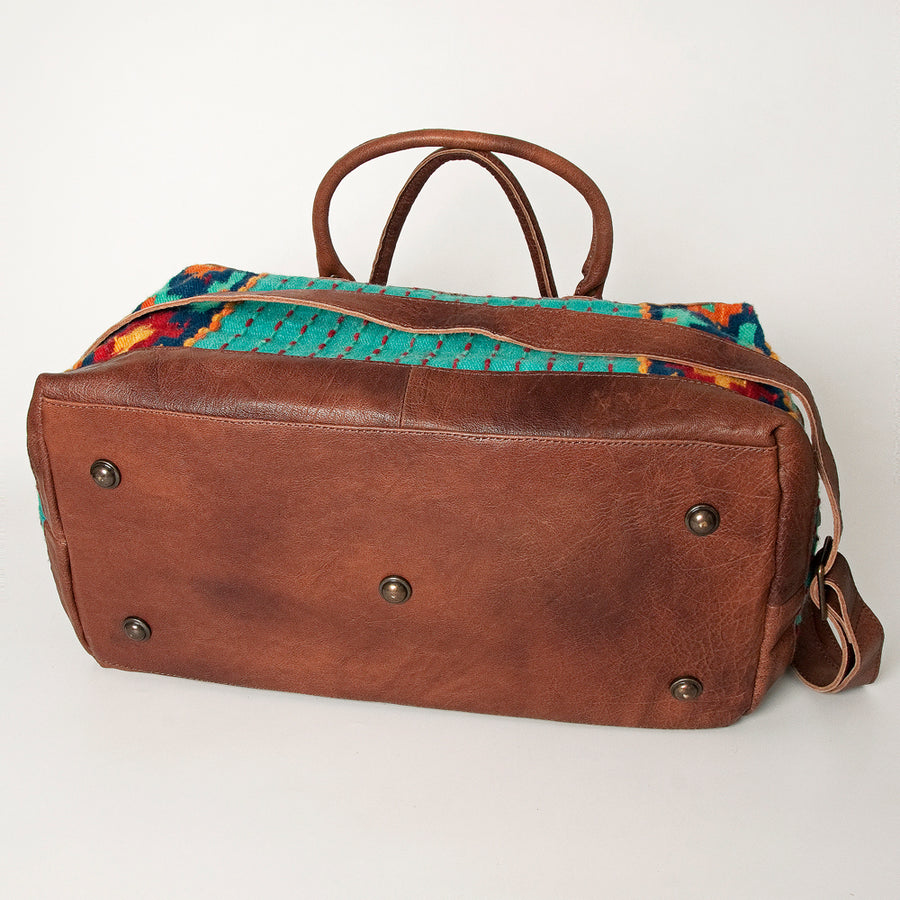 American Darling Duffel Bag Handcrafted from Hand Woven Saddle Blanket and Genuine Leather with YKK Zipper and Large Capacity
