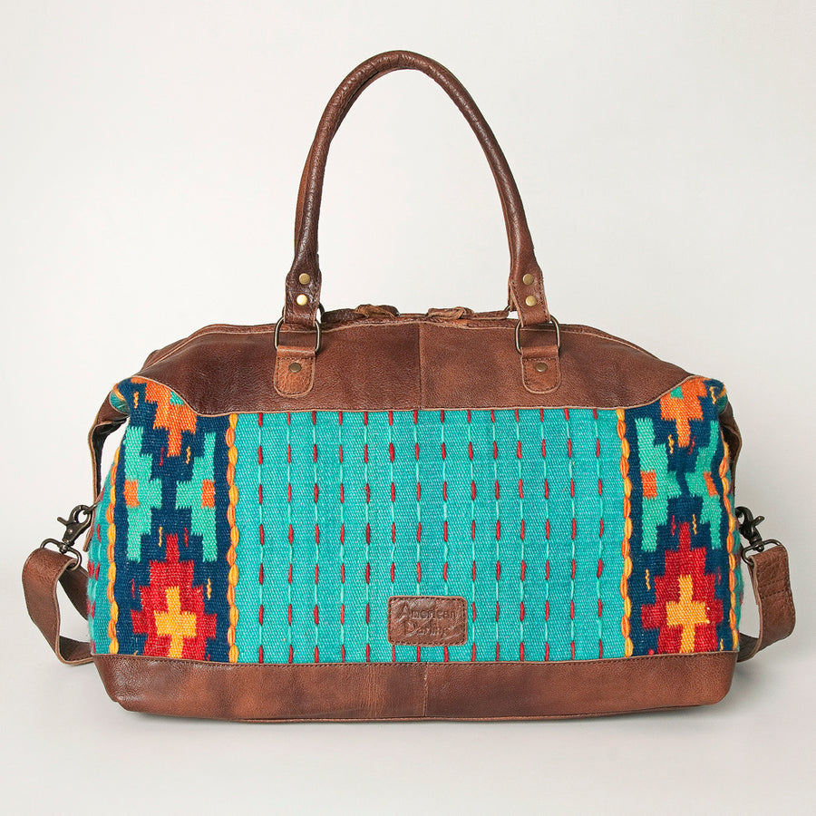 American Darling Duffel Bag Handcrafted from Hand Woven Saddle Blanket and Genuine Leather with YKK Zipper and Large Capacity