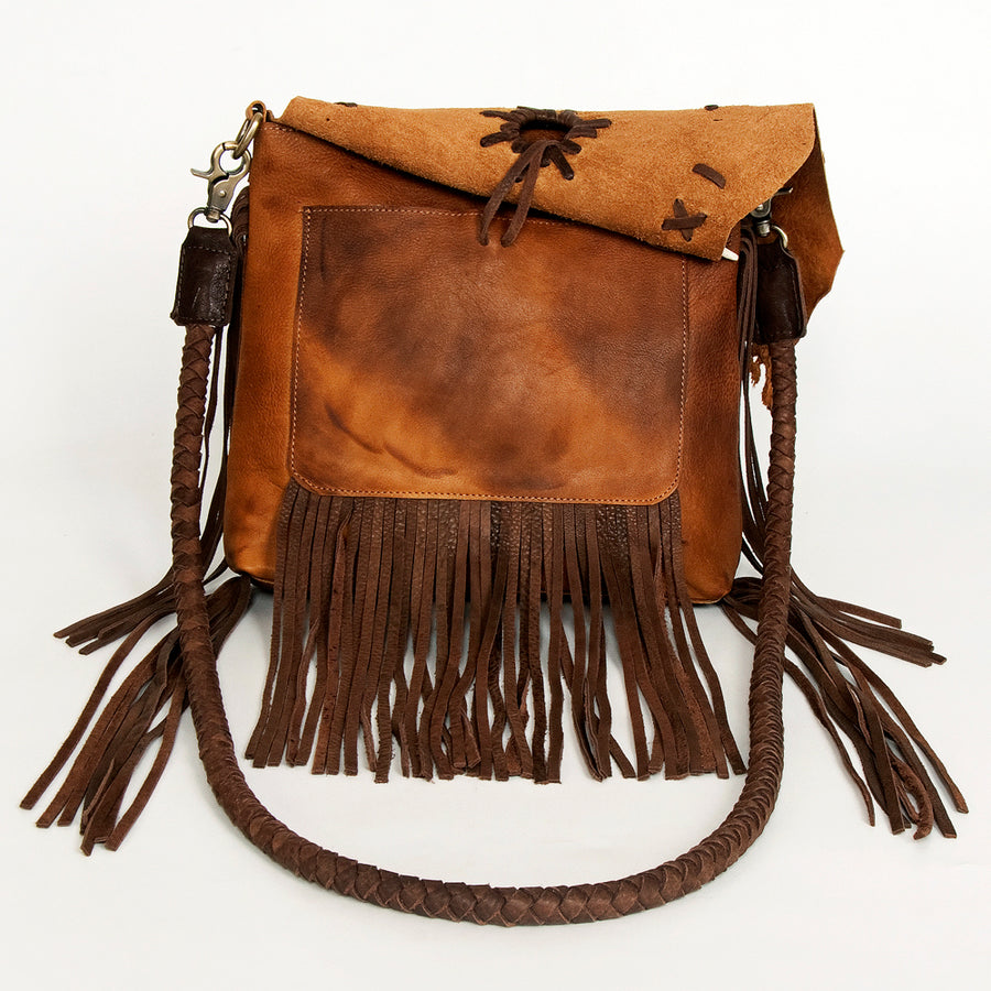 American Darling Cross body Bag Western Genuine Leather Handcrafted Purse with Fringes and Braided Detail