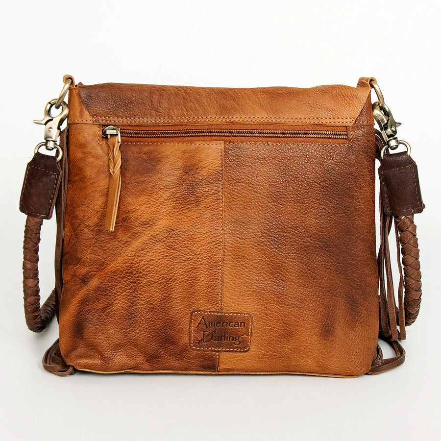 American Darling Cross body Bag Western Genuine Leather Handcrafted Purse with Fringes and Braided Detail