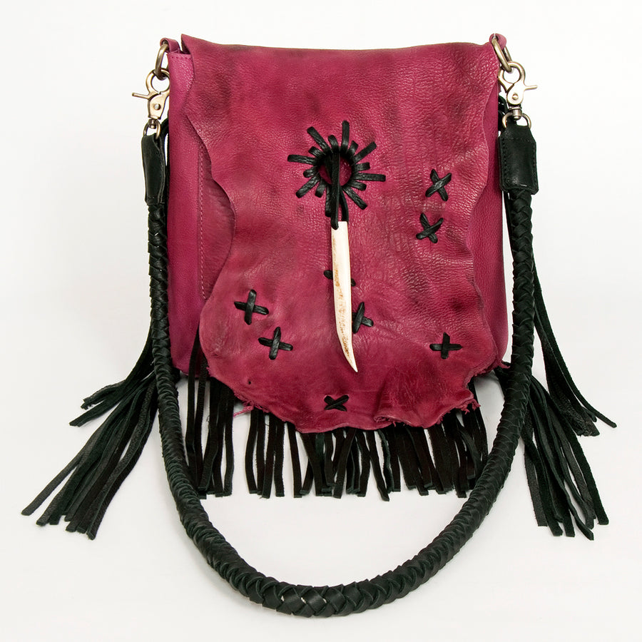 American Darling Cross body Bag Western Genuine Leather Handcrafted Purse with Fringes and Braided Detail