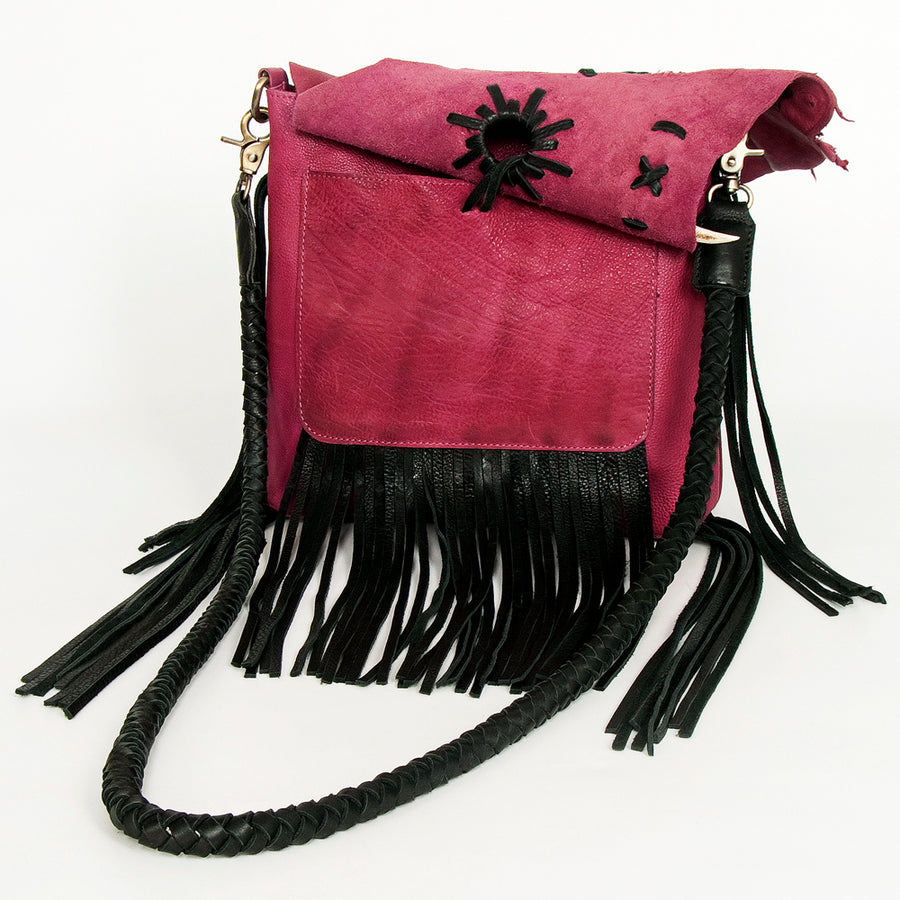 American Darling Cross body Bag Western Genuine Leather Handcrafted Purse with Fringes and Braided Detail