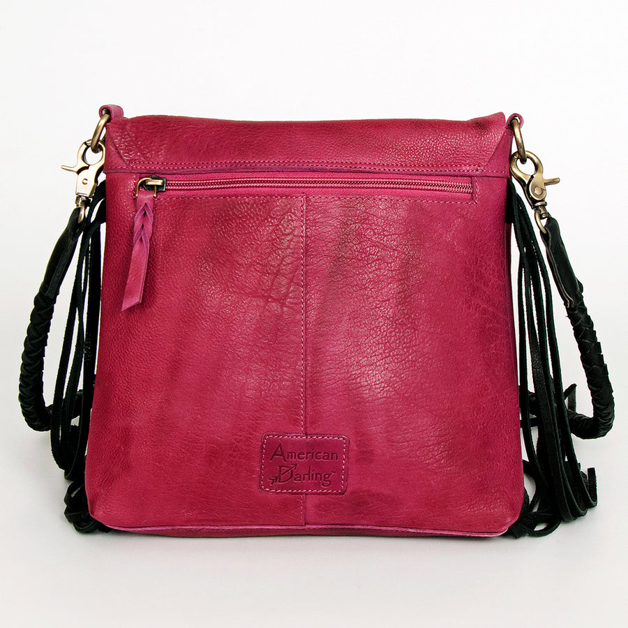 American Darling Cross body Bag Western Genuine Leather Handcrafted Purse with Fringes and Braided Detail