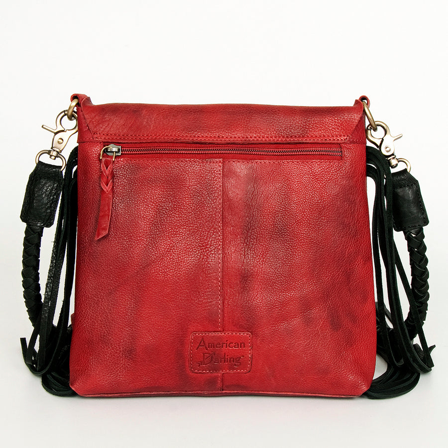 American Darling Cross body Bag Western Genuine Leather Handcrafted Purse with Fringes and Braided Detail