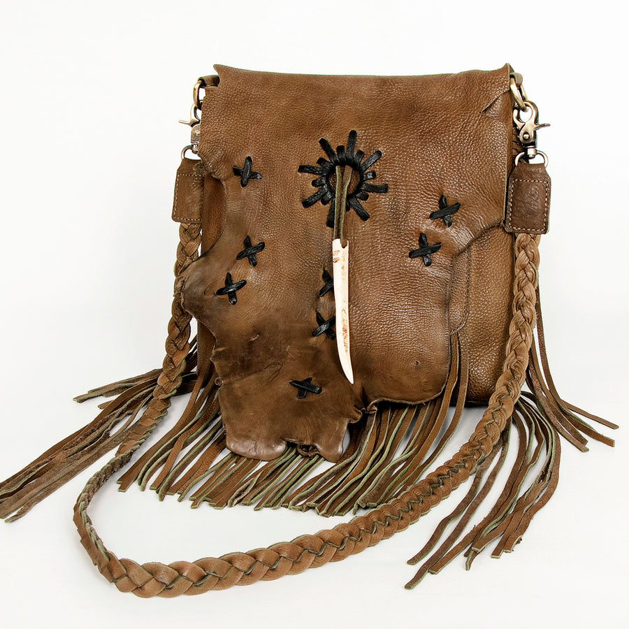 American Darling Cross body Bag Western Genuine Leather Handcrafted Purse with Fringes and Braided Detail