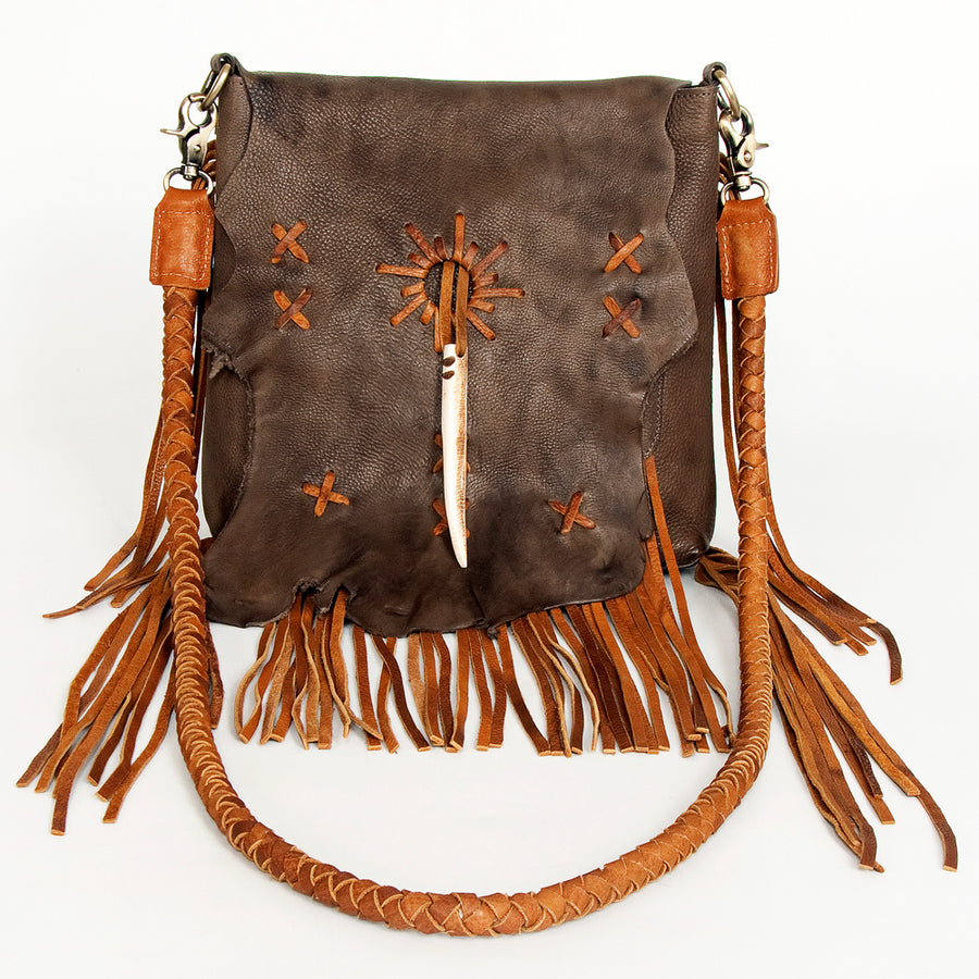 American Darling Cross body Bag Western Genuine Leather Handcrafted Purse with Fringes and Braided Detail