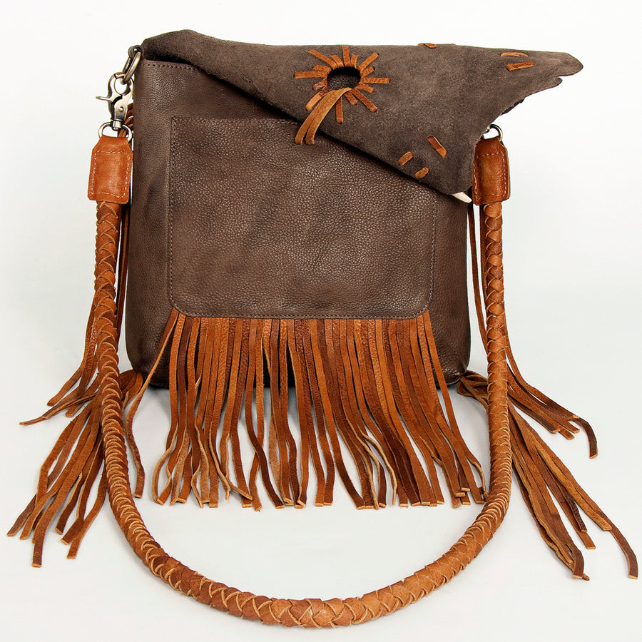 American Darling Cross body Bag Western Genuine Leather Handcrafted Purse with Fringes and Braided Detail