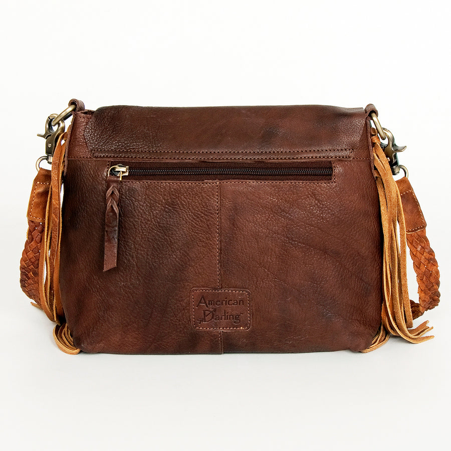 American Darling Cross body Bag Western Genuine Leather Handcrafted Purse with Fringes and Braided Detail