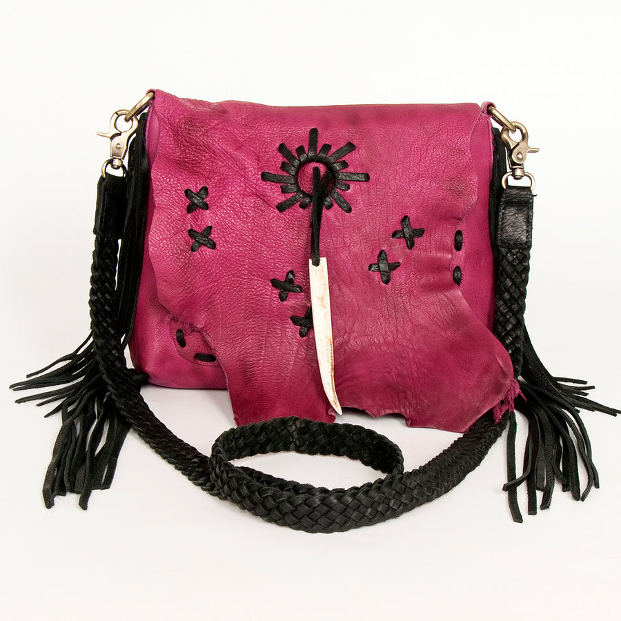 American Darling Cross body Bag Western Genuine Leather Handcrafted Purse with Fringes and Braided Detail