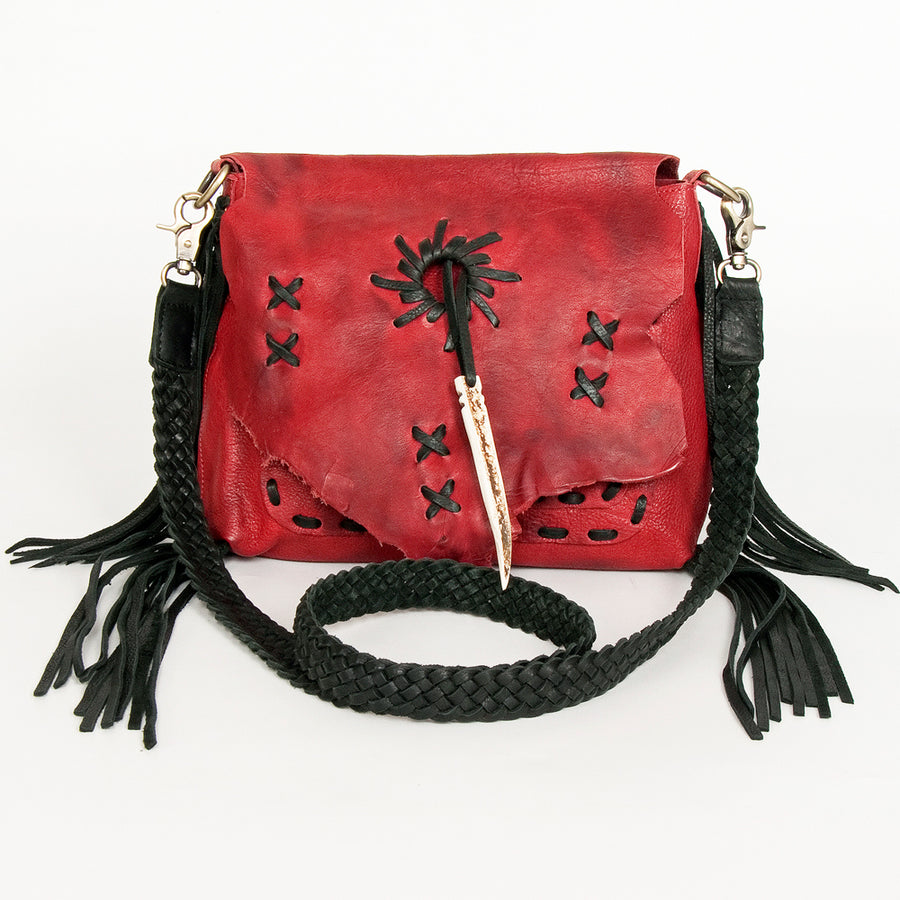 American Darling Cross body Bag Western Genuine Leather Handcrafted Purse with Fringes and Braided Detail