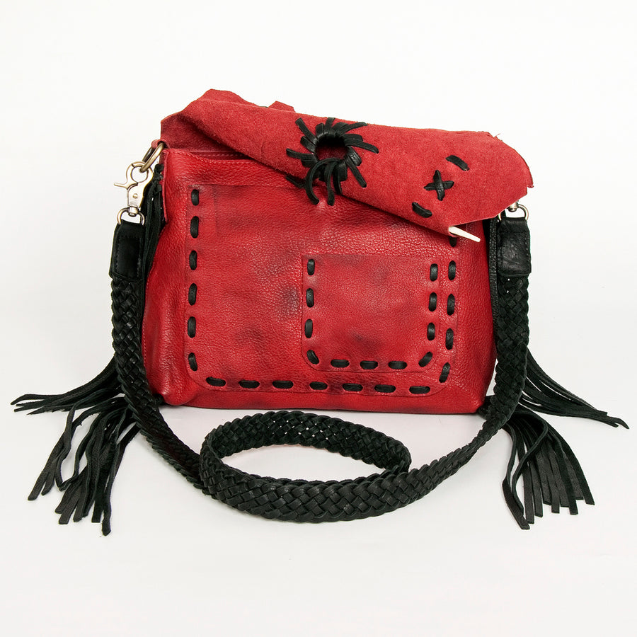 American Darling Cross body Bag Western Genuine Leather Handcrafted Purse with Fringes and Braided Detail
