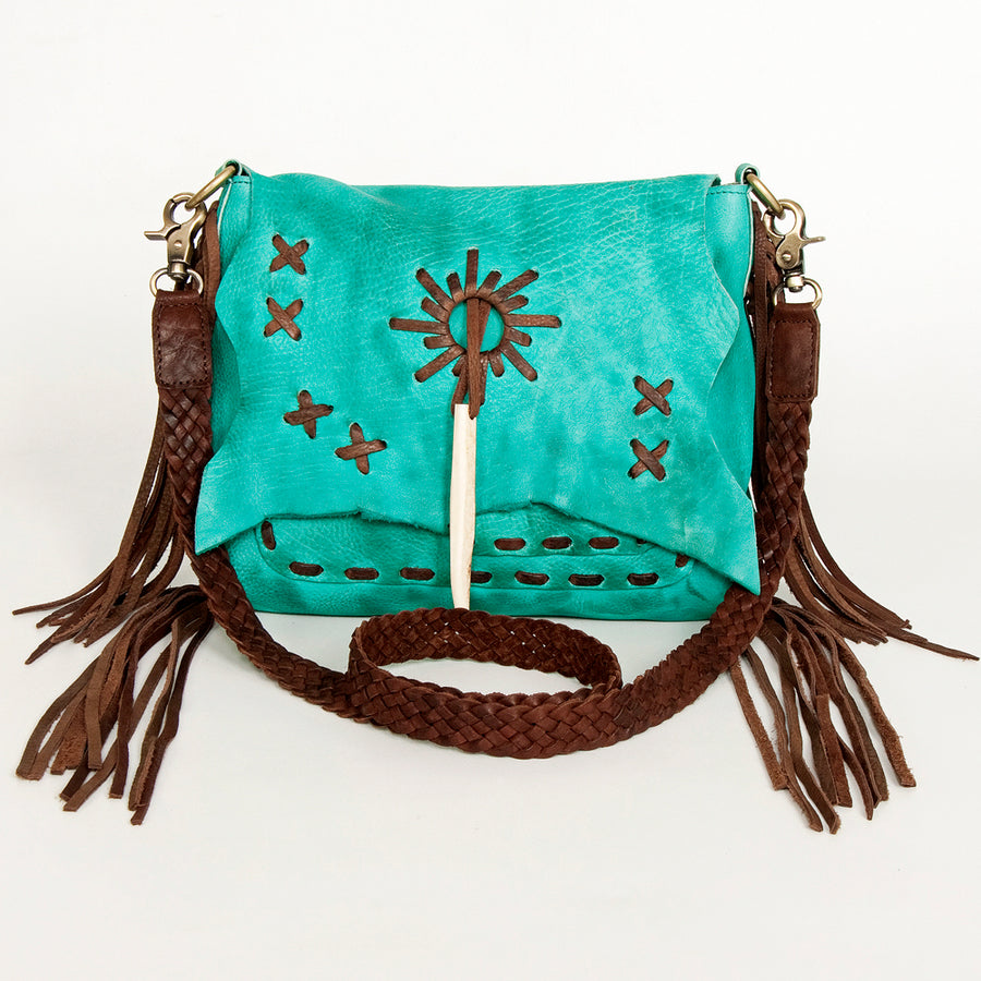 American Darling Cross body Bag Western Genuine Leather Handcrafted Purse with Fringes and Braided Detail