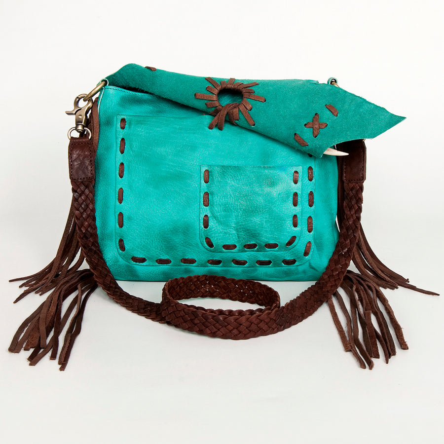 American Darling Cross body Bag Western Genuine Leather Handcrafted Purse with Fringes and Braided Detail