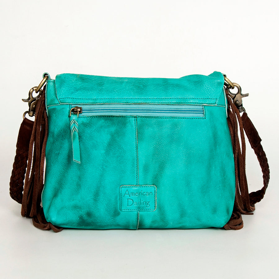 American Darling Cross body Bag Western Genuine Leather Handcrafted Purse with Fringes and Braided Detail