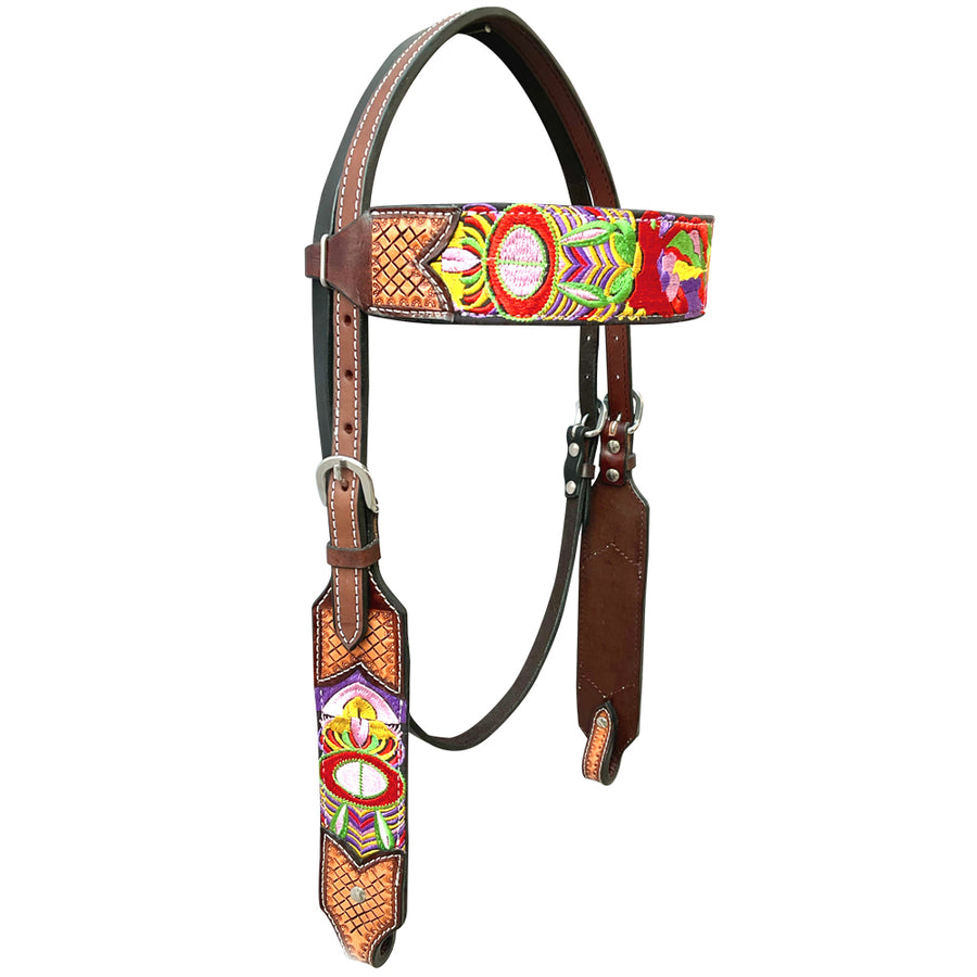 Bar H Equine Western Horse Embroidery Design Genuine American Leather Headstall - Uhorse