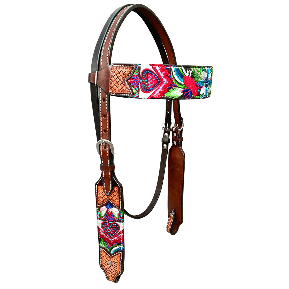Bar H Equine Western Leather Horse Headstall & Breast Collar Brown