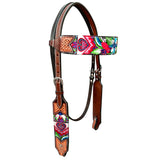 Bar H Equine Western Leather Horse Headstall & Breast Collar Brown
