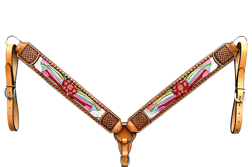 Bar H Equine Western Leather Horse Headstall & Breast Collar Tan