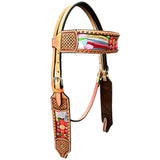 Bar H Equine Western Leather Horse Headstall & Breast Collar Tan