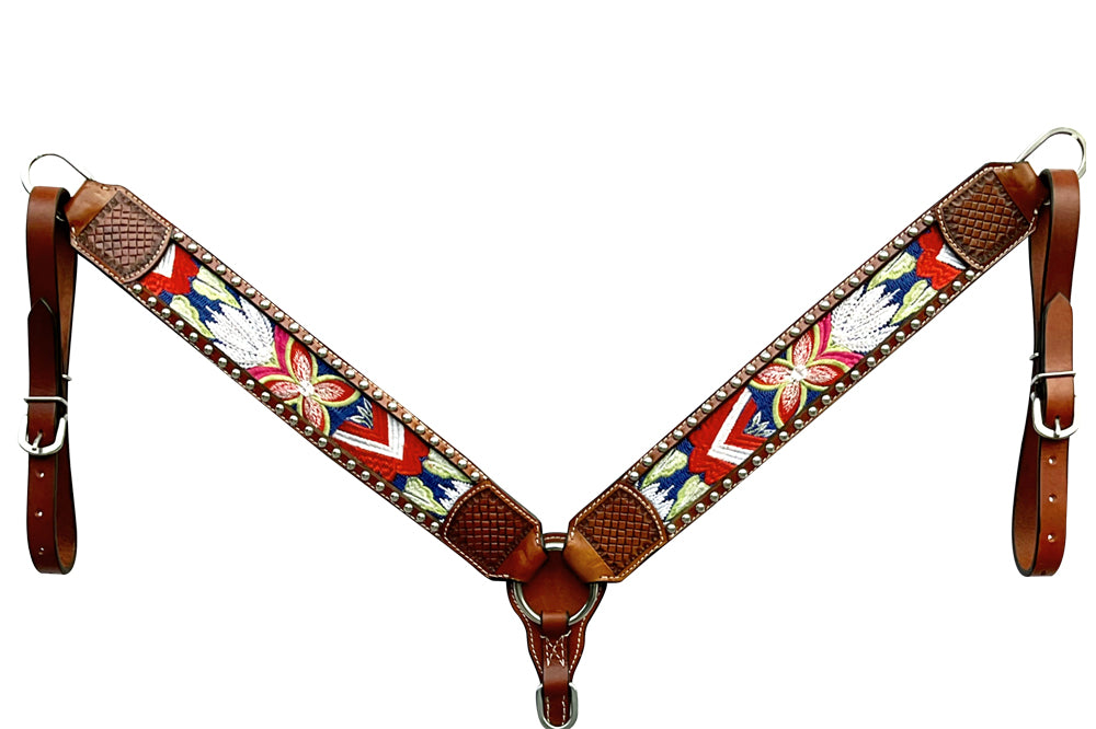 Bar H Equine Western Leather Horse Headstall & Breast Collar Brown