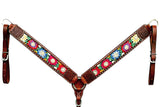 Bar H Equine Horse Genuine Leather embroidery design Breast Collar ,Headstall Brown