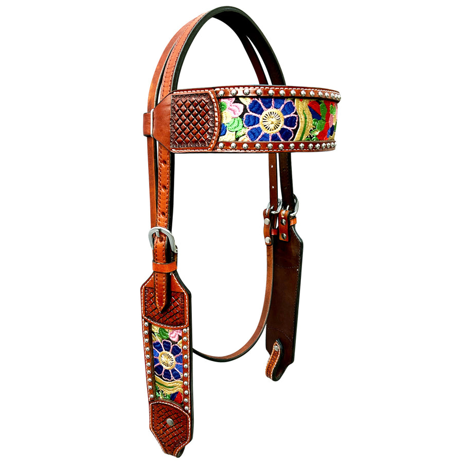 Bar H Equine Horse Genuine Leather embroidery design Headstall Brown - Uhorse