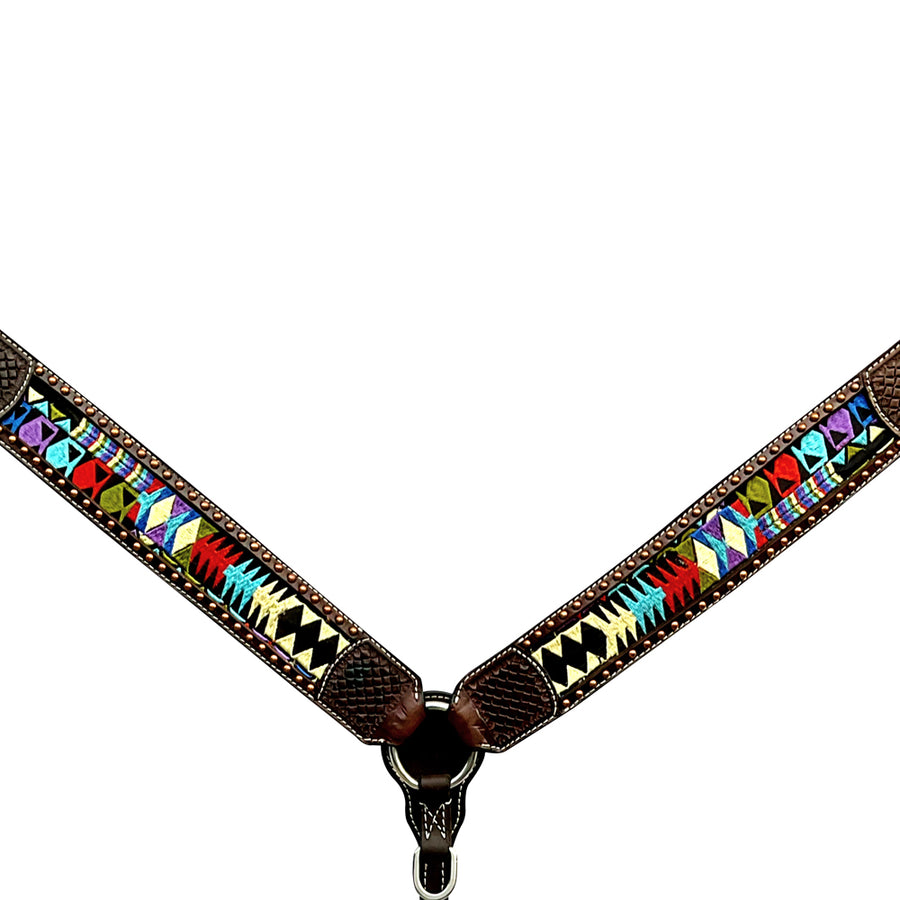 Brown leather breast collar with colorful beaded inlay - Uhorse