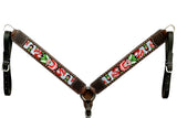 Bar H Equine Horse Genuine Leather embroidery design Breast Collar ,Headstall Brown