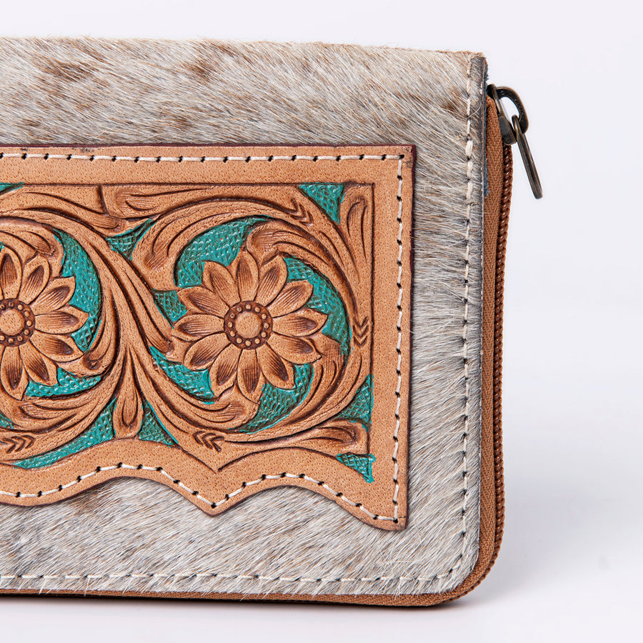 OHLAY Wallet Hand Tooled Hair-On Genuine Leather Women Bag Western Handbag Purse | Womens Handbags |Leather Belt for Summer
