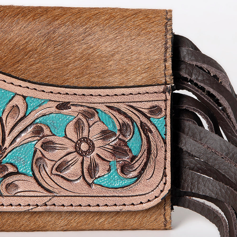 OHLAY WALLET Hand Tooled Hair-on Genuine Leather women bag western handbag purse
