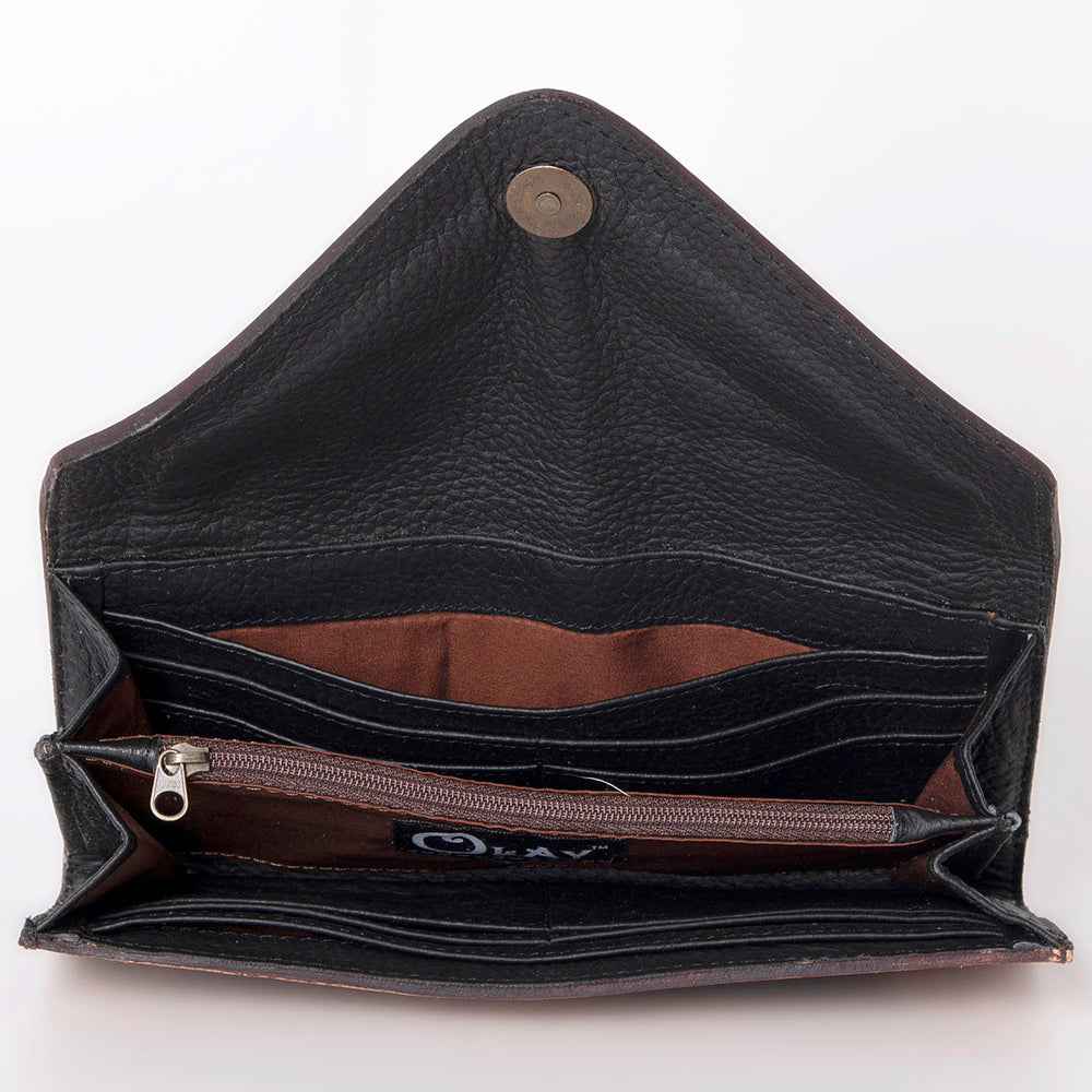 OHLAY WALLET Hand Tooled Hair-on Genuine Leather women bag western handbag purse