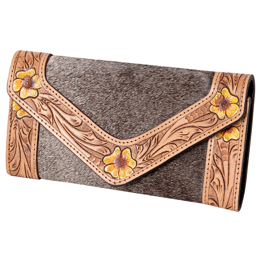 OHLAY WALLET Hand Tooled Hair-on Genuine Leather women bag western handbag purse